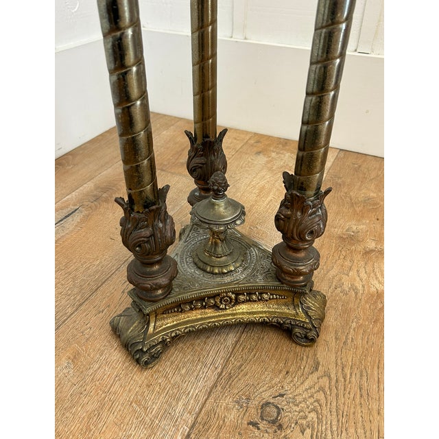 Hollywood Regency Vintage Brass and Marble Pedestal Table For Sale - Image 3 of 6