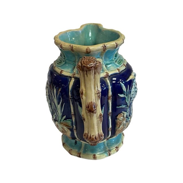 Majolica Late 19th Century Footed Majolica Heron and Bamboo Jug For Sale - Image 4 of 6