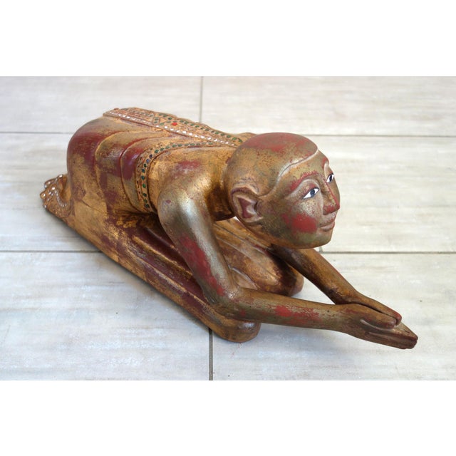 Burmese Artist, Statues of Buddhist Monks in Prayer, 19th Century, Wood, Set of 2 For Sale - Image 9 of 18
