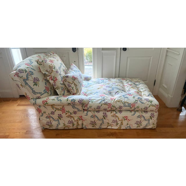 French Custom French Brunschwig & Fils Down Filled Floral Botanical Colorful Chintz Chaise For Sale - Image 3 of 14