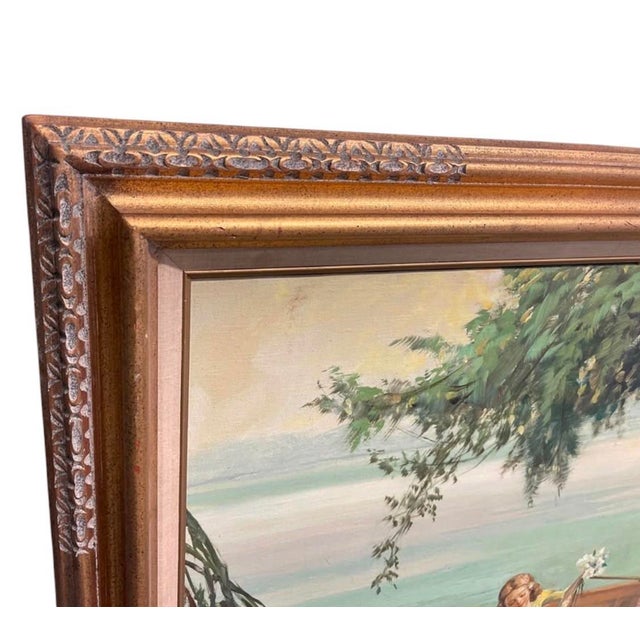 This exquisite fine art piece captures a tranquil, romantic vignette reminiscent of classic European landscape and genre...