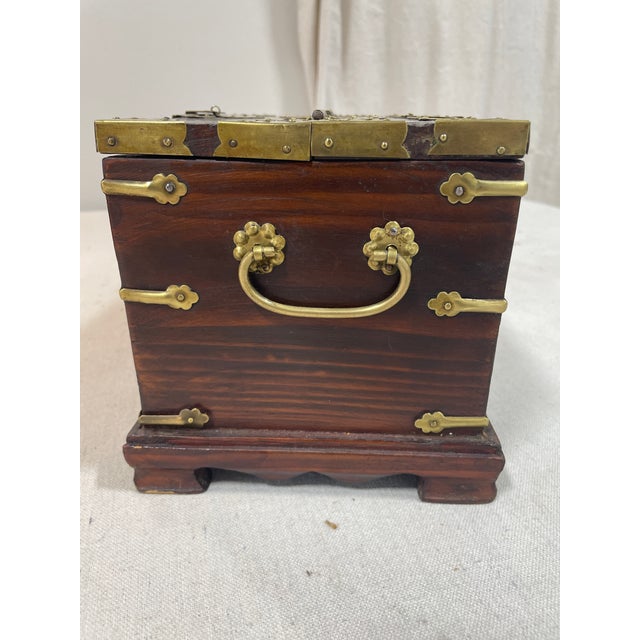 Late 19th Century Mid Century Korean Wooden and Brass Jewelry Box For Sale In Washington DC - Image 6 of 11