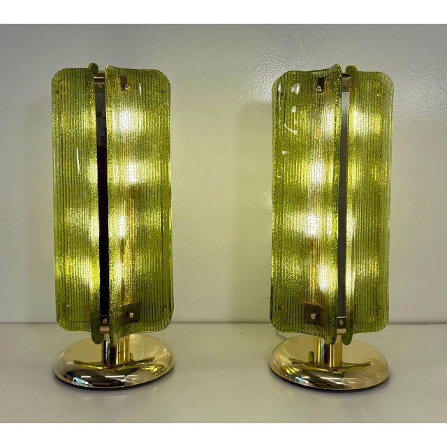 Murano Glass Table Lamps in Ribbed Green Glass and Brass, 2000s, Set of 2 For Sale - Image 3 of 18