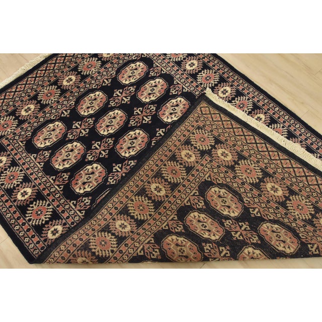 Bokhara Rug 4’1” X 6′ Blue Wool Tribal Hand-Knotted Oriental Carpet For Sale - Image 11 of 12