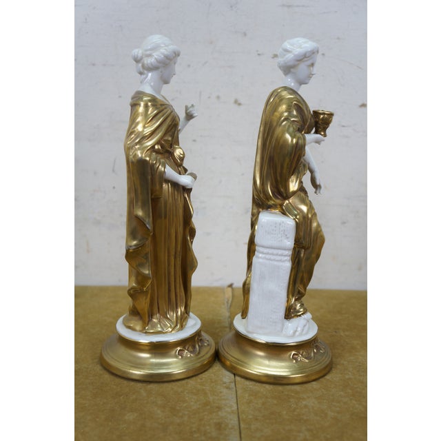 Neoclassical Greek Goddess 24k Gold Gilt Porcelain Statues Figurines 11" For Sale - Image 11 of 16