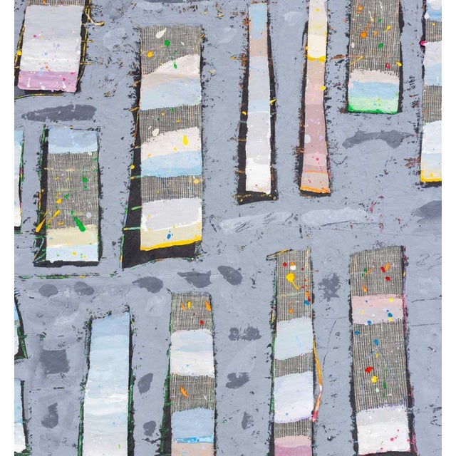 Elfi Schuselka (Austrian, b. 1940), Gray Abstract Geometric Composition, Mixed Media on Tarlatan, with applied tarlatan...