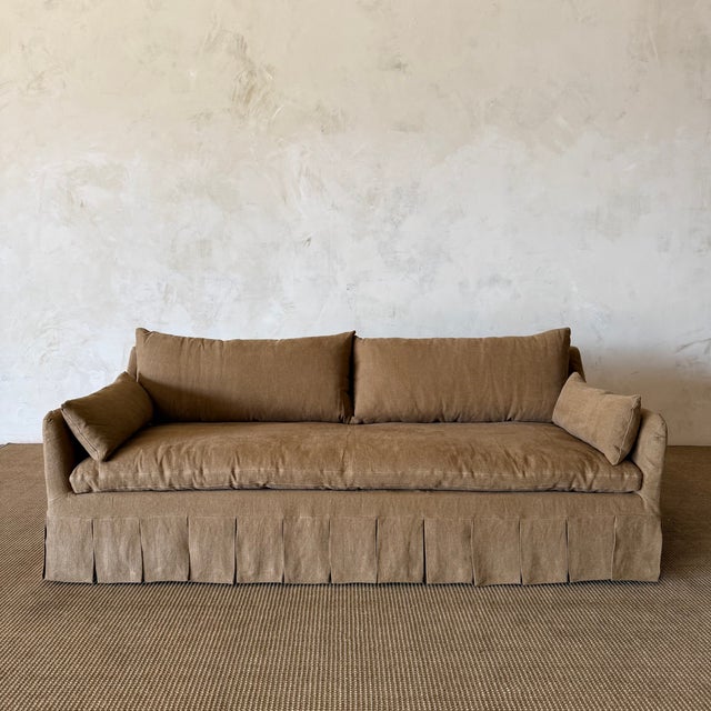 Parisian Sofa Slip Covered in Belgian Spice Linen For Sale - Image 16 of 16