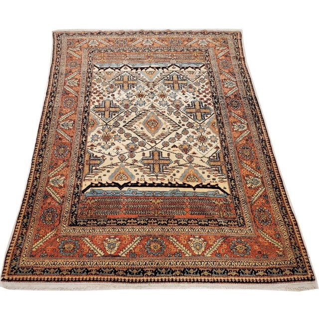 Antique Persian Bakhshaish Carpet, Handmade Wool Rug, Ivory and Rust For Sale - Image 4 of 13
