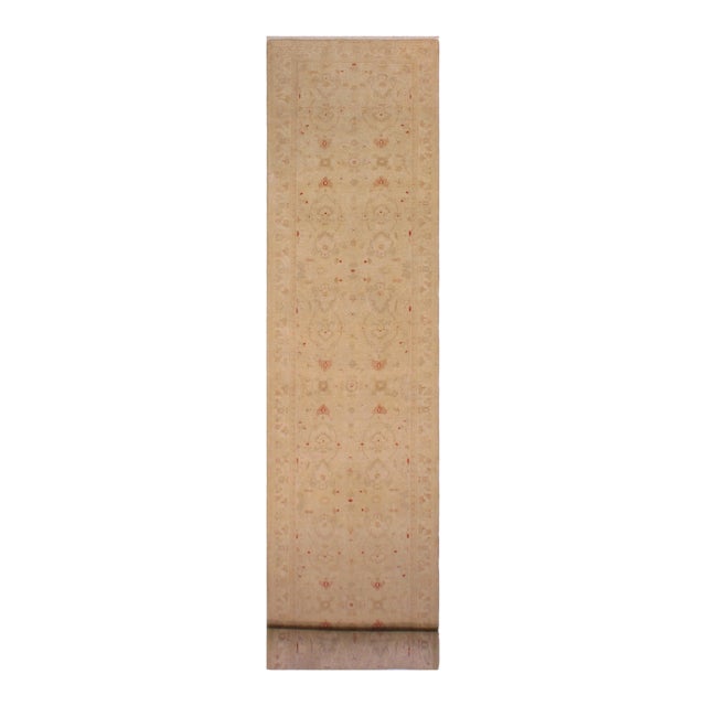 Shabby Chic 1990's Ziegler Tan/Brown Wool Runner Rug- 2'6'' X 14'6'' For Sale