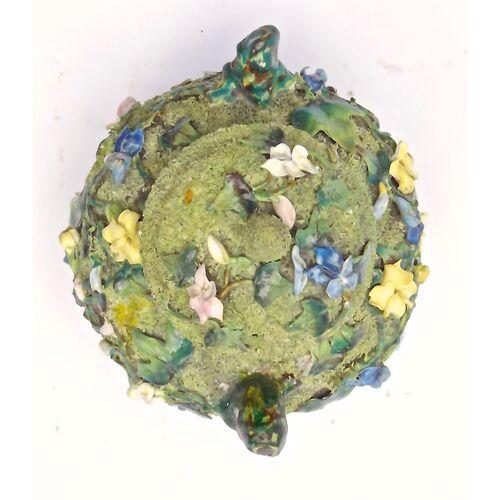 Antique Porcelain Mossware Floral Majolica Jar For Sale - Image 4 of 6