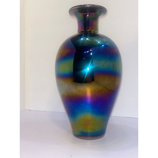 Vintage 11" Iridescent Art Glass Vase in Cobalt Amethyst – Czech / Kralik Style For Sale - Image 13 of 13