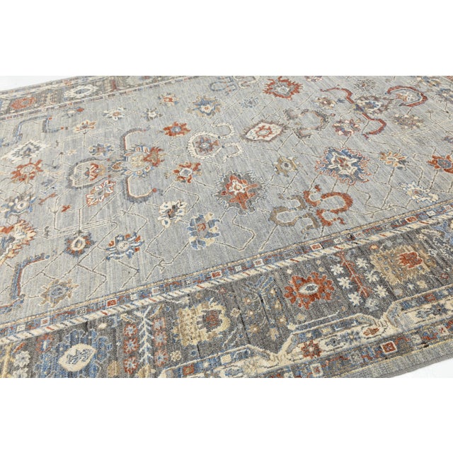 Gray Modern Oushak Style Hand-Knotted Wool Rug in Slate Grey, Terracotta, and Blue For Sale - Image 8 of 12