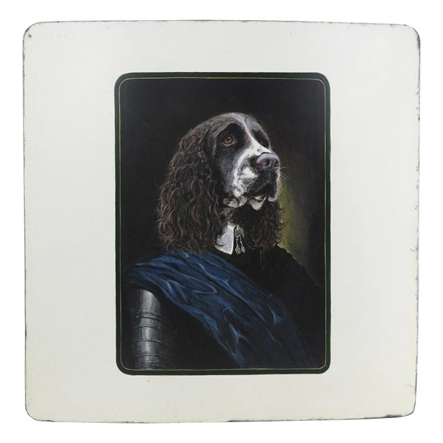 Vintage Iron Plate Oil Painting Dog Portrait For Sale