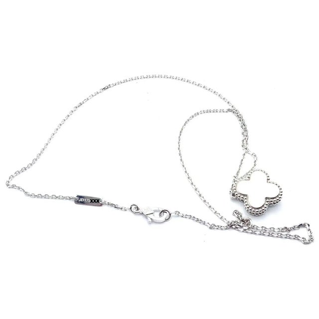 Van Cleef & Arpels Diamond Celadon Sevres Porcelain White Gold Alhambra Necklace For Sale In Philadelphia - Image 6 of 12