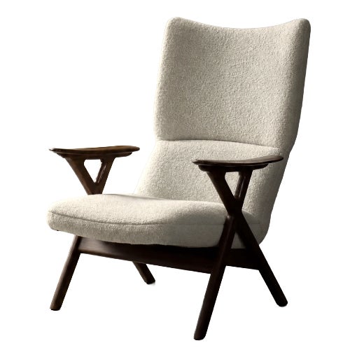 Mid-Century Norwegian Modern Teak and White Bouclé Lounge Chair, 1960s For Sale