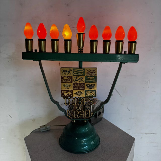 Metal Vintage Israeli “Tribes of Israel” Menorah/Chanukia Lamp For Sale - Image 7 of 7