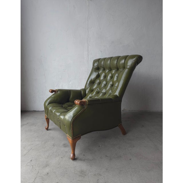 Vintage Green Tufted Leather Sleepy Hollow Chair and Ottoman For Sale In Las Vegas - Image 6 of 12