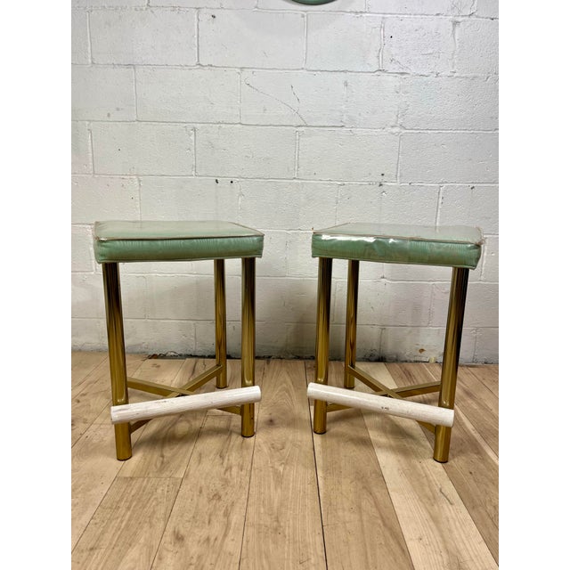 Hollywood Regency Brass Stools, Vintage Seating, United States, 1970s For Sale - Image 9 of 11