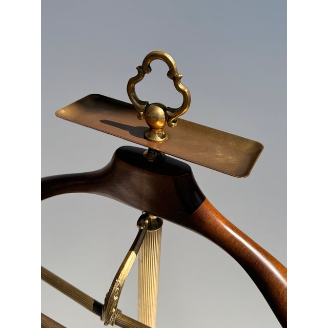 Maison Jansen 1970s Italian Brass and Wood Valet Stand For Sale - Image 4 of 11