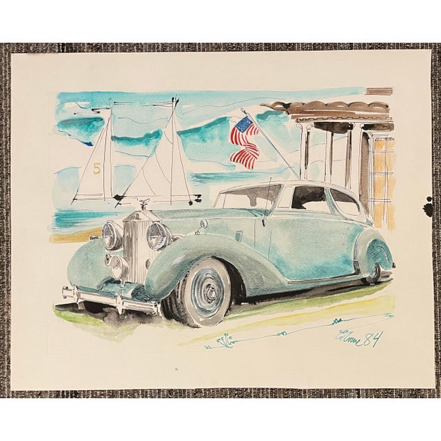 1984 Robert Colborne Rolls Royce Watercolor For Sale - Image 4 of 4