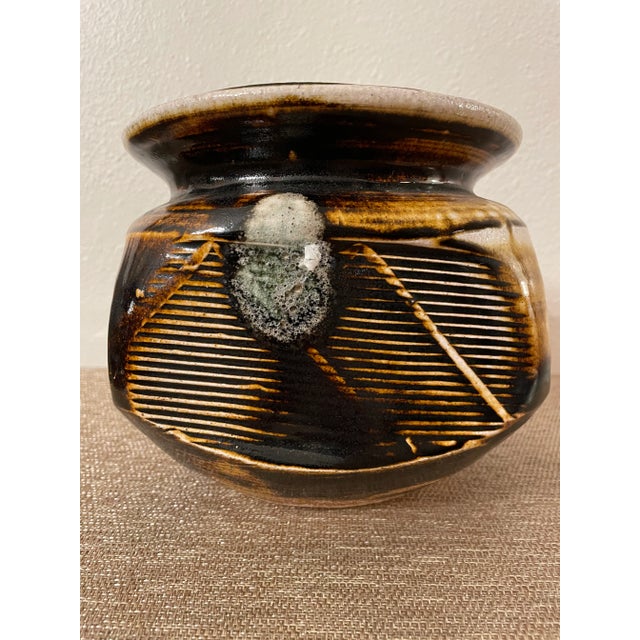 Mid-Century Modern Vintage Mid 20th Century Large Glazed Pottery Pot, Signed Campbell For Sale - Image 3 of 6