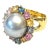 Bochic “Orient” Tahiti South Sea & Multi Sapphire Cluster Ring Set 18k & Silver Size 4.5 For Sale