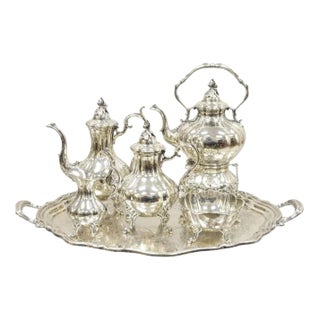 Antique Reed & Barton Winthrop Silver Plate Art Nouveau Floral Repousse Tea Set- 6 Pieces For Sale