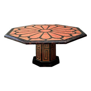 Vintage Inlay Pen Shell and Brass Octagon Dining Table For Sale