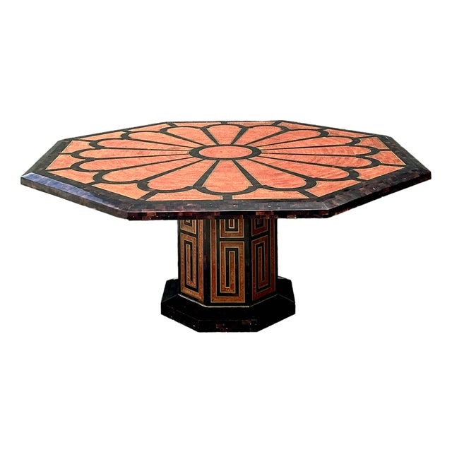 Vintage Inlay Pen Shell and Brass Octagon Dining Table For Sale