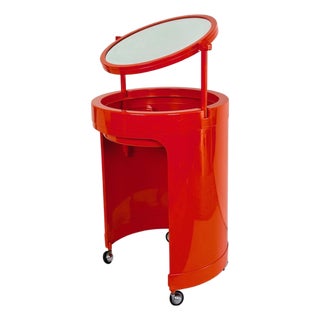 Silvi Dressing Table and Chair in Orange and Brown Plastic from Fain, 1970s, Set of 2 For Sale