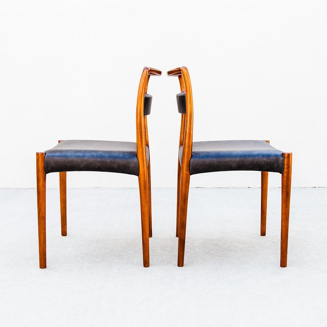 Wood Vintage 1960s Teak & Leather Dining Chairs Attributed to Kai Kristiansen, Danish Mid Century Modern For Sale - Image 7 of 14