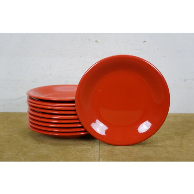 Late 20th Century 43 Pc Isg Italy Red Ceramic Porcelain Plates Bowls Mugs Dinnerware Set For Sale - Image 6 of 9