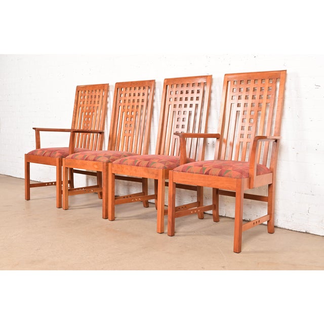 Stickley Mission Arts & Crafts Cherry Wood Side Chairs or Dining Chairs in the Manner of Frank Lloyd Wright, Pair For Sale - Image 13 of 14