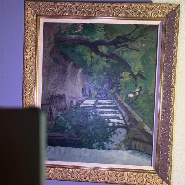 Beautiful original oil on canvas by listed Danish artist Mogens Vantore (1895–1977), titled “Cottage Garden.” This...