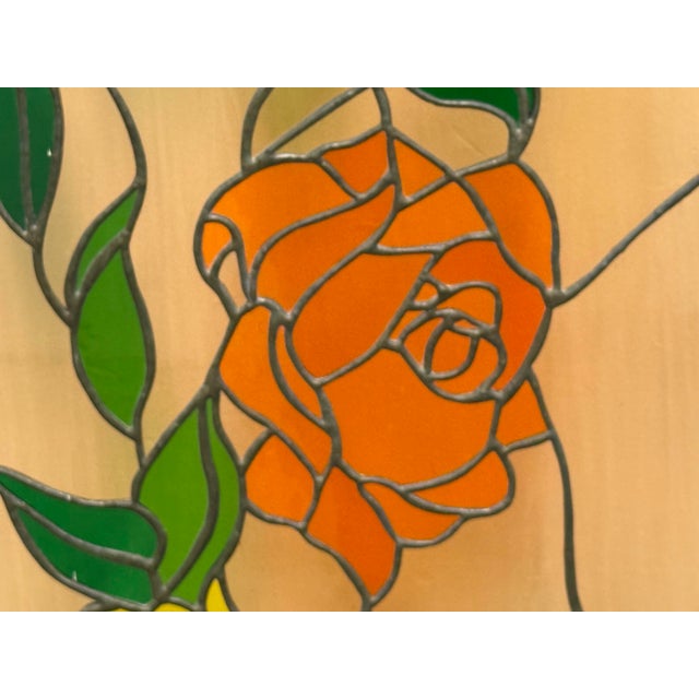 Orange Tori Framed Stained Glass Floral Panel With Roses, Vintage For Sale - Image 8 of 12