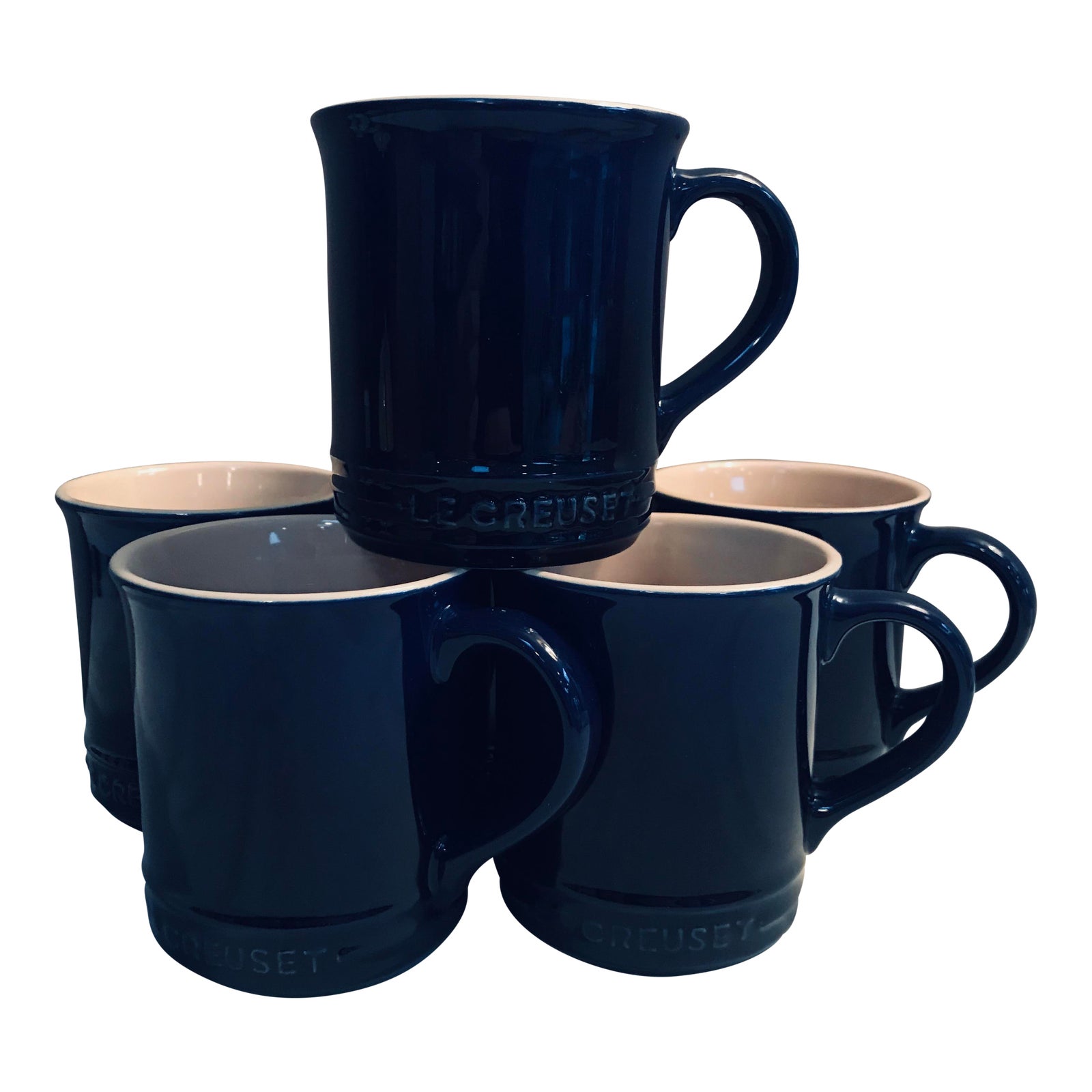Le Creuset Indigo Blue Stoneware Signature Coffee Mugs Set Of 6 Chairish Le creuset rainbow collection espresso mugs, set of 6. le creuset indigo blue stoneware signature coffee mugs set of 6