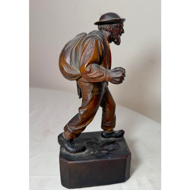 Finely Carved Antique 19th Century German Man Hobo Bum Wood Sculpture Statue For Sale - Image 9 of 12