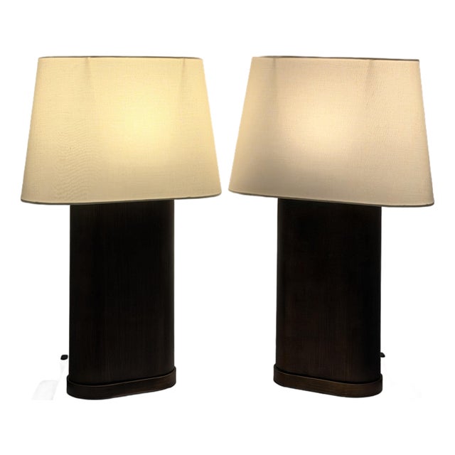 Thomasville Contemporary Bronze Table Lamps With Linen Shades - a Pair For Sale