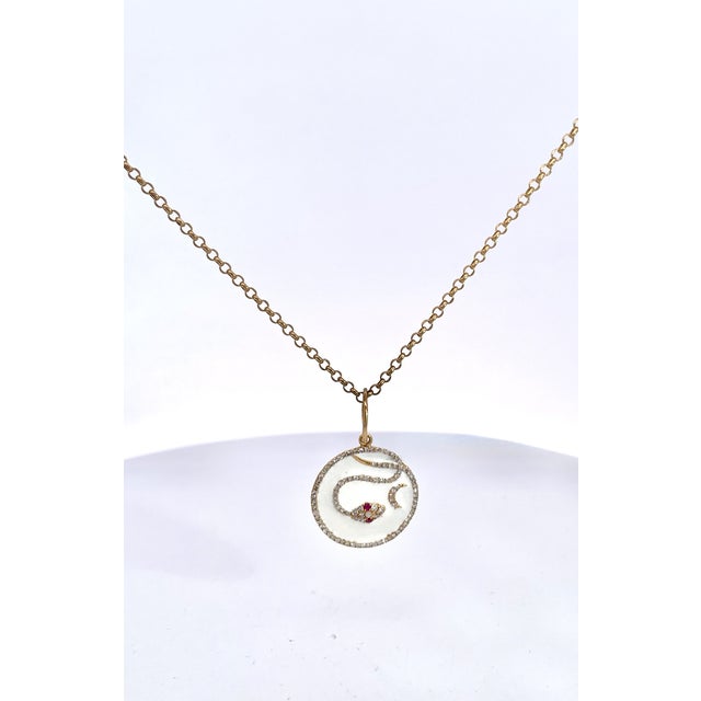 1970s Snake Pendant Diamond Ruby Crescent 14k For Sale - Image 9 of 9
