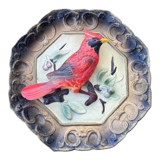 Vintage Cardinal Bird Wall Plaque Lefton C7196 Hand Painted Hanging Decor For Sale