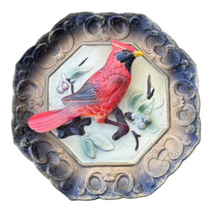 Vintage Cardinal Bird Wall Plaque Lefton C7196 Hand Painted Hanging Decor