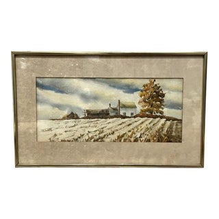 Vintage Landscape Watercolor Painting For Sale