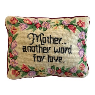1950s Vintage Needlepoint Pillow "Mother... Another Word for Love." For Sale