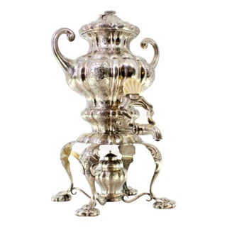 Samovar with Lamp in Gummed Silver For Sale