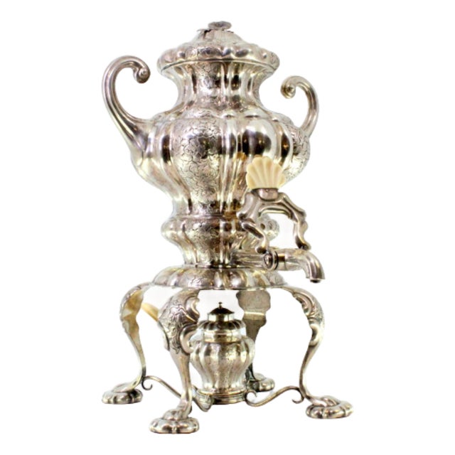 Samovar with Lamp in Gummed Silver For Sale
