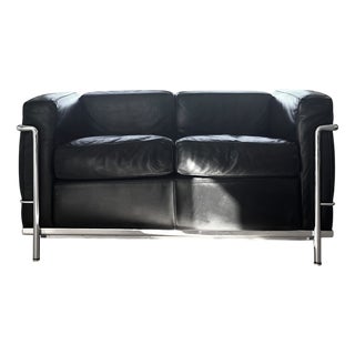 LC2 Two-Seater Sofa in Black Leather by Le Corbusier for Cassina, 2006 For Sale