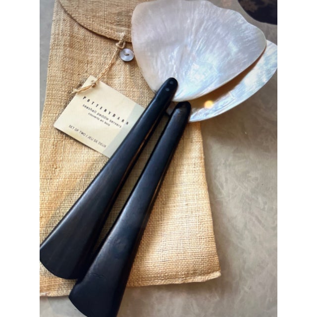 Gorgeous Vintage Pottery Barn Large Mother of Pearl Seashell Paddle Servers New With Tags in Original Burlap Envelope...