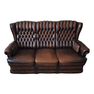 Chesterfield 3-Seater Sofa in Chestnut-Coloured Leather For Sale
