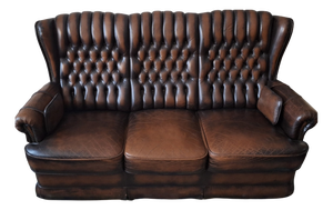 Chesterfield 3-Seater Sofa in Chestnut-Coloured Leather