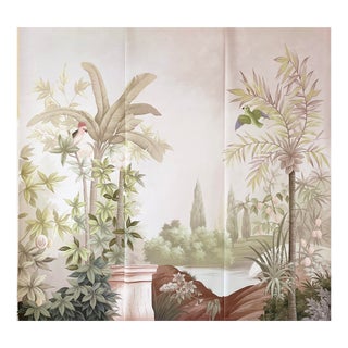 36" * H96" * 3ps,‌ Hand-Painted Nanyang Style Palm & Banana Grove Bird Mural Wallpaper For Sale